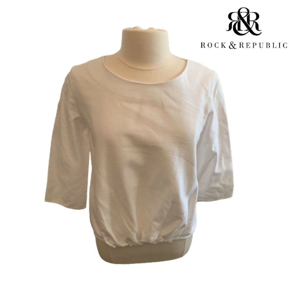 RR Rock Republic Womens Size M/L Bright White Blouse 3/4 Sleeve